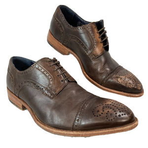 Messico Shoes Men Sz 9.5‎ Brown Distress Leather Wing Tip Cap Toe Lace Up Oxford